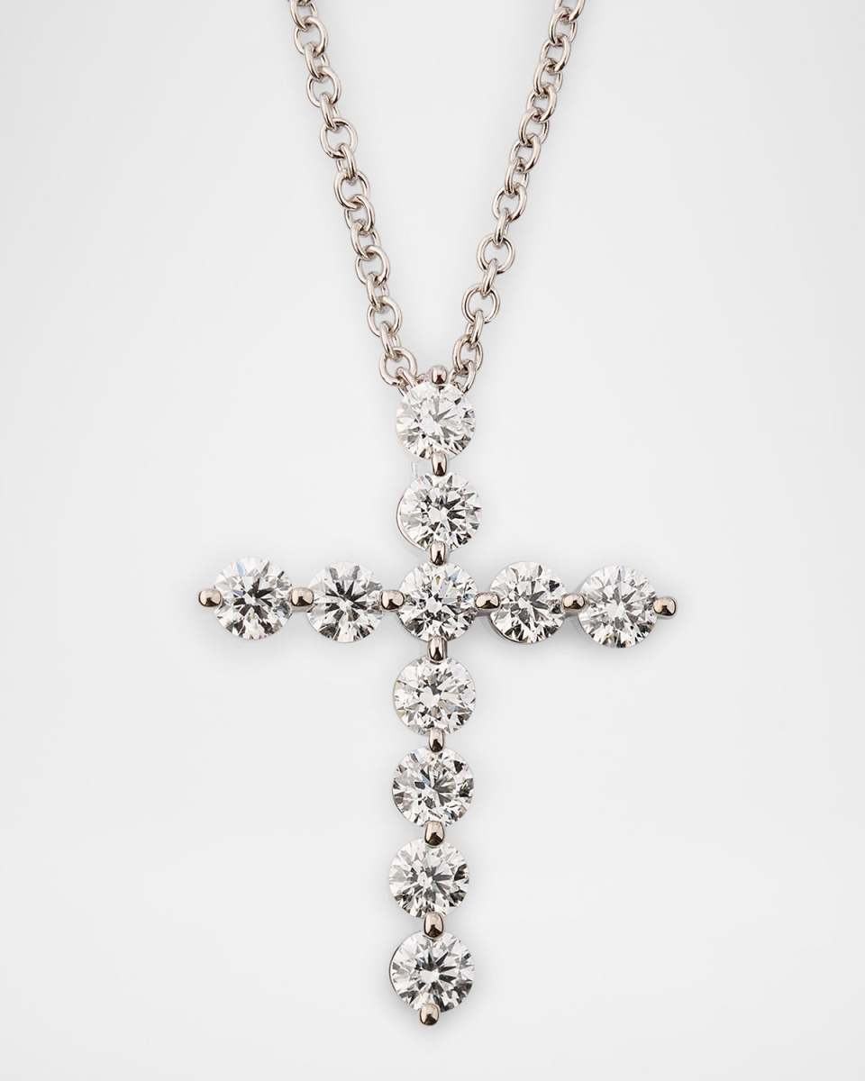 18K White Gold Diamond Cross Necklace, 20"L, 2.20tcw